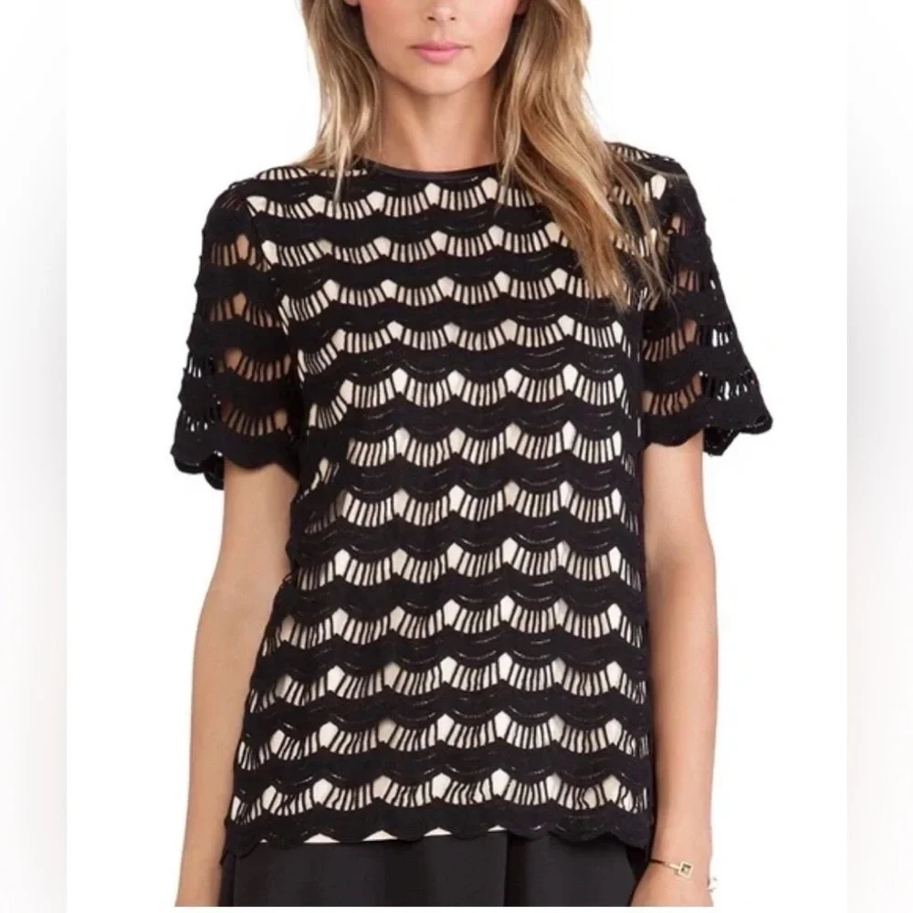 NWT! Kate Spade Scalloped Lace Elegant Black Short Sleeve Top Size 12